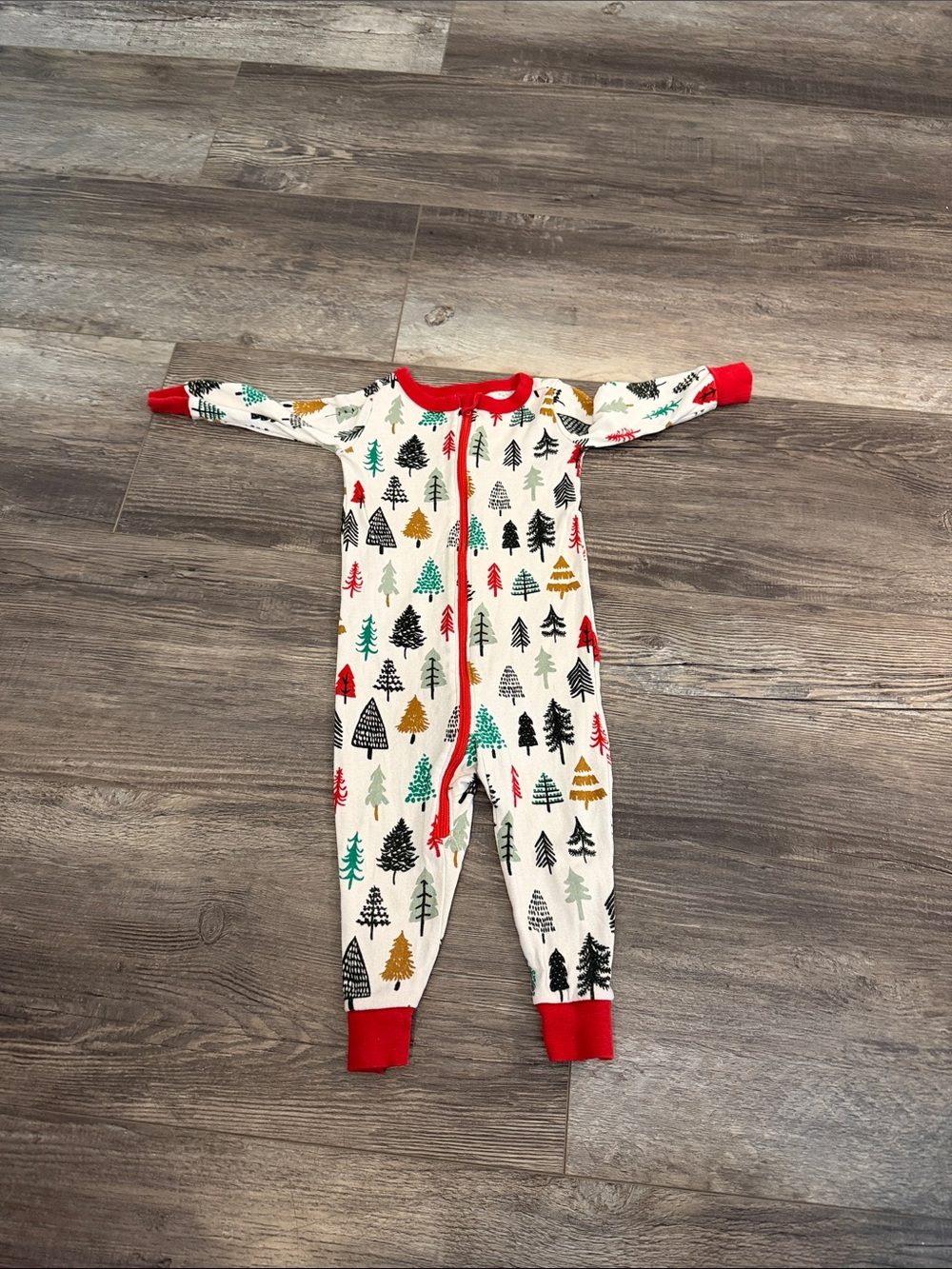 Gymboree Kids Holiday Tree Print One-Piece Pajamas - Red Trim